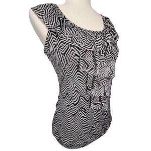 Worthington Ruffle Front Abstract Sleeveless Top Small